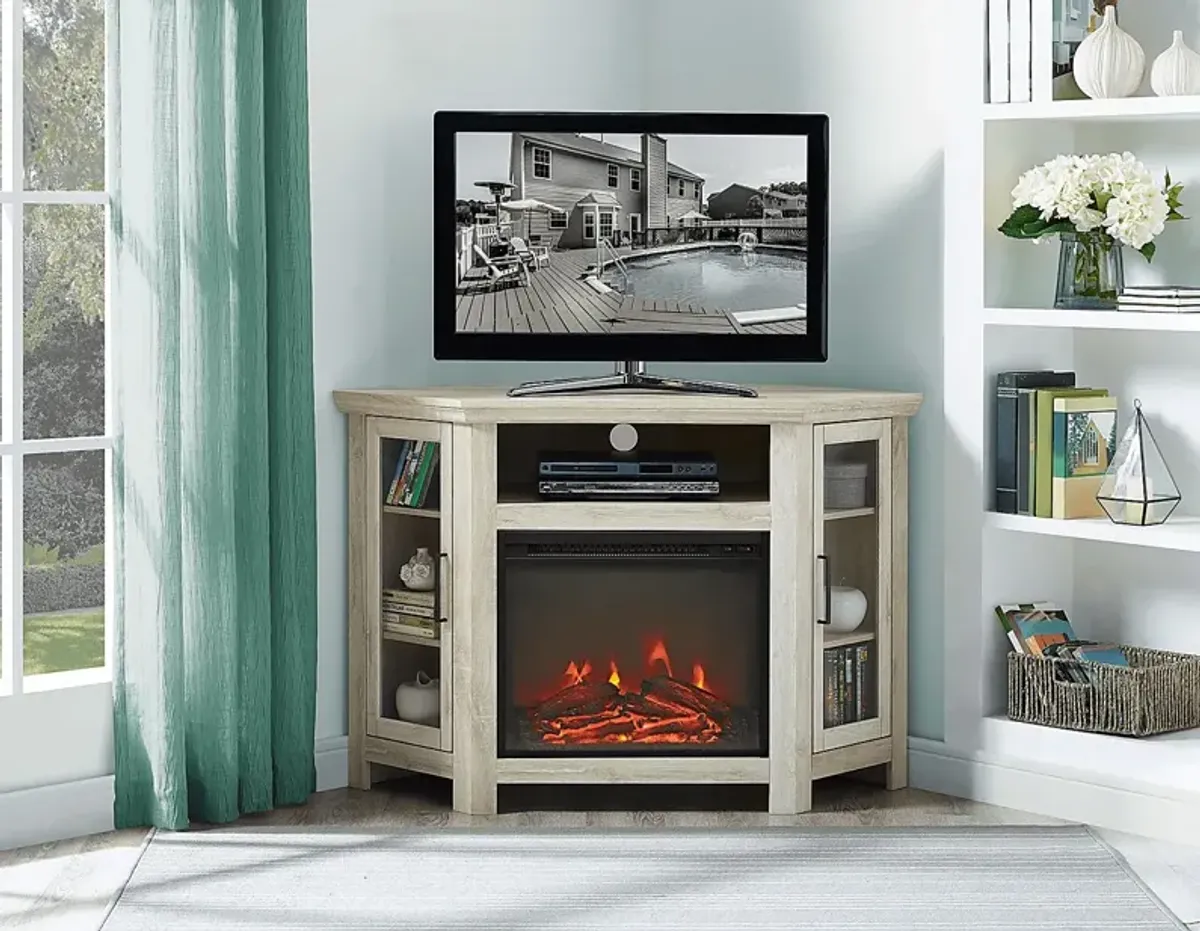 Russell  White 48 in. Corner Console with Electric Fireplace