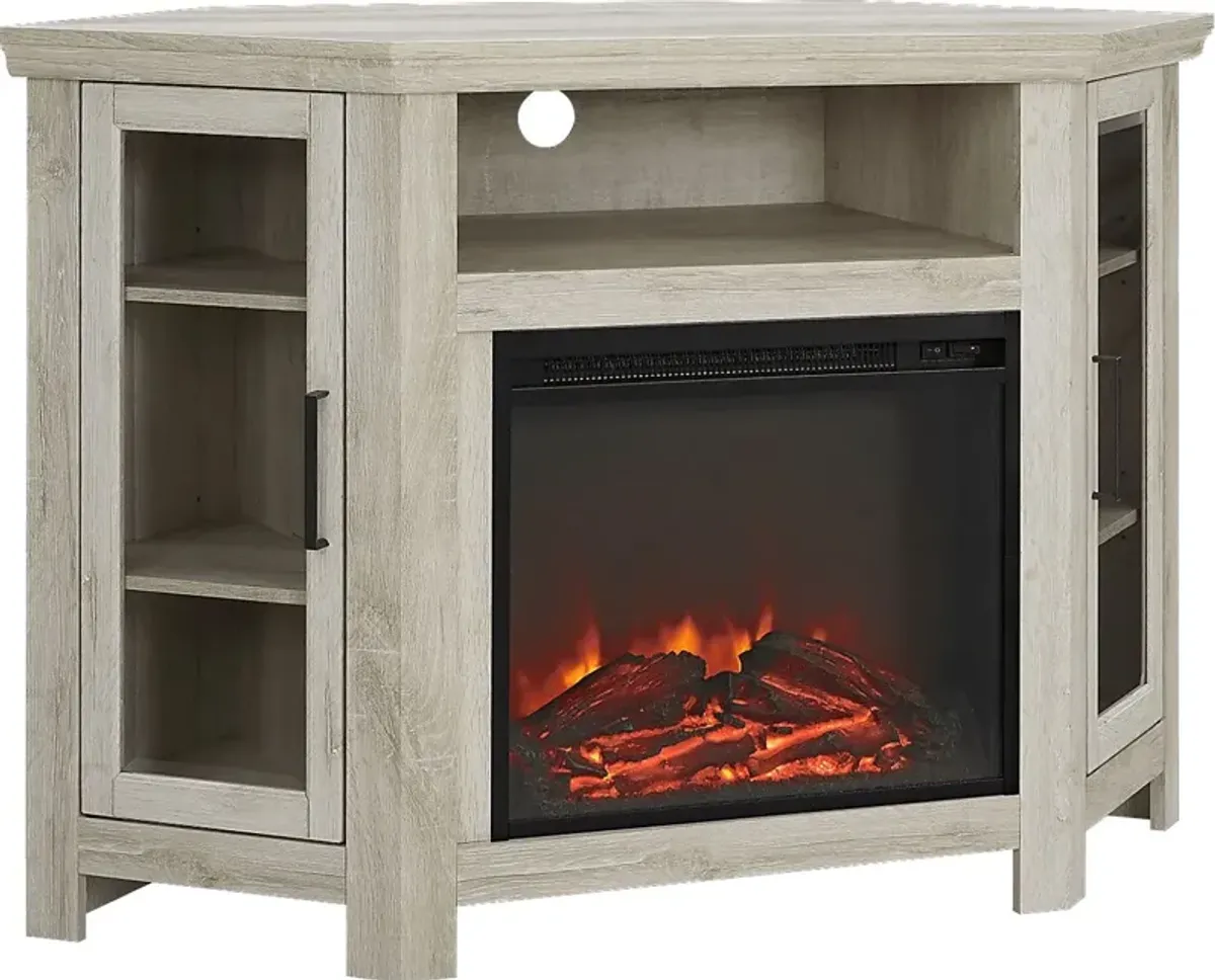 Russell  White 48 in. Corner Console with Electric Fireplace