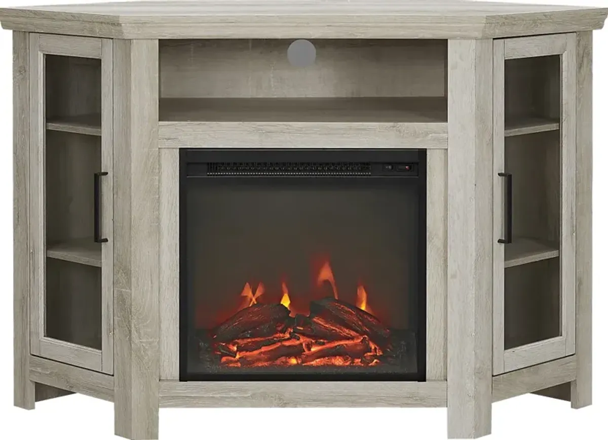 Russell  White 48 in. Corner Console with Electric Fireplace