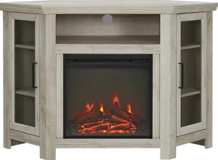 Russell  White 48 in. Corner Console with Electric Fireplace