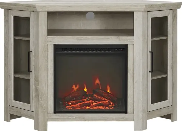Russell White 48 in. Corner Console with Electric Fireplace