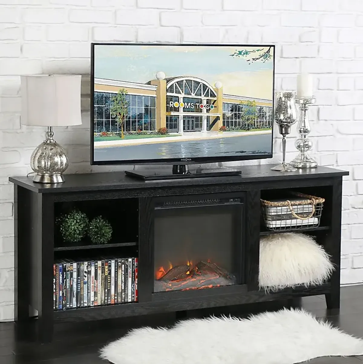 Wyatt Black 58 in. Console with Electric Fireplace