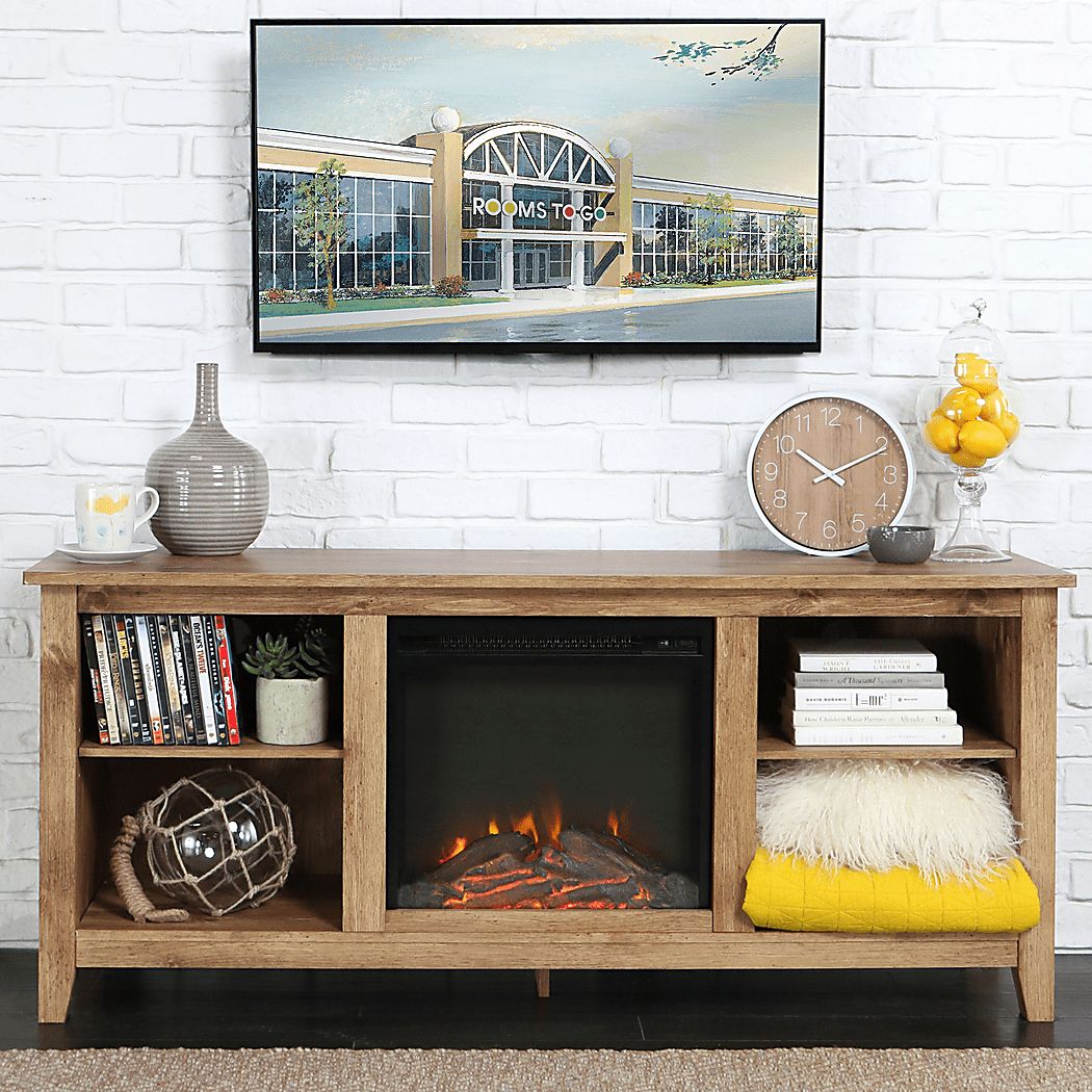 Wyatt Natural 58 in. Console with Electric Fireplace