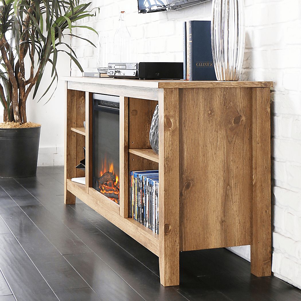 Wyatt Natural 58 in. Console with Electric Fireplace