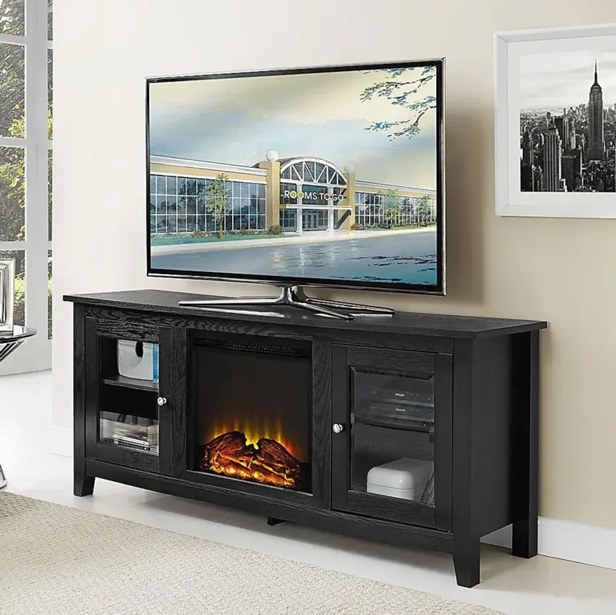 Blaize Black 58 in. Console with Electric Fireplace