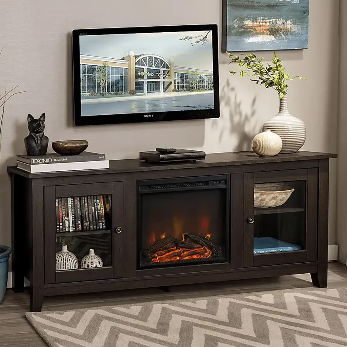 Blaize Espresso 58 in. Console with Electric Fireplace