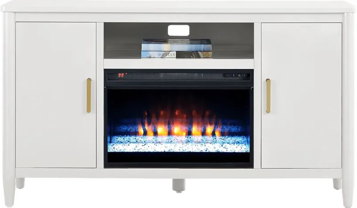 Modern Villa White 62 in. Console with Electric Fireplace