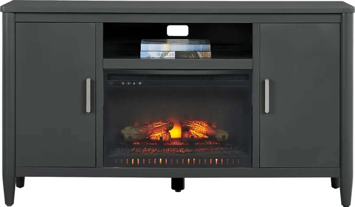 Modern Villa Iron Ore 62 in. Console with Electric Log Fireplace