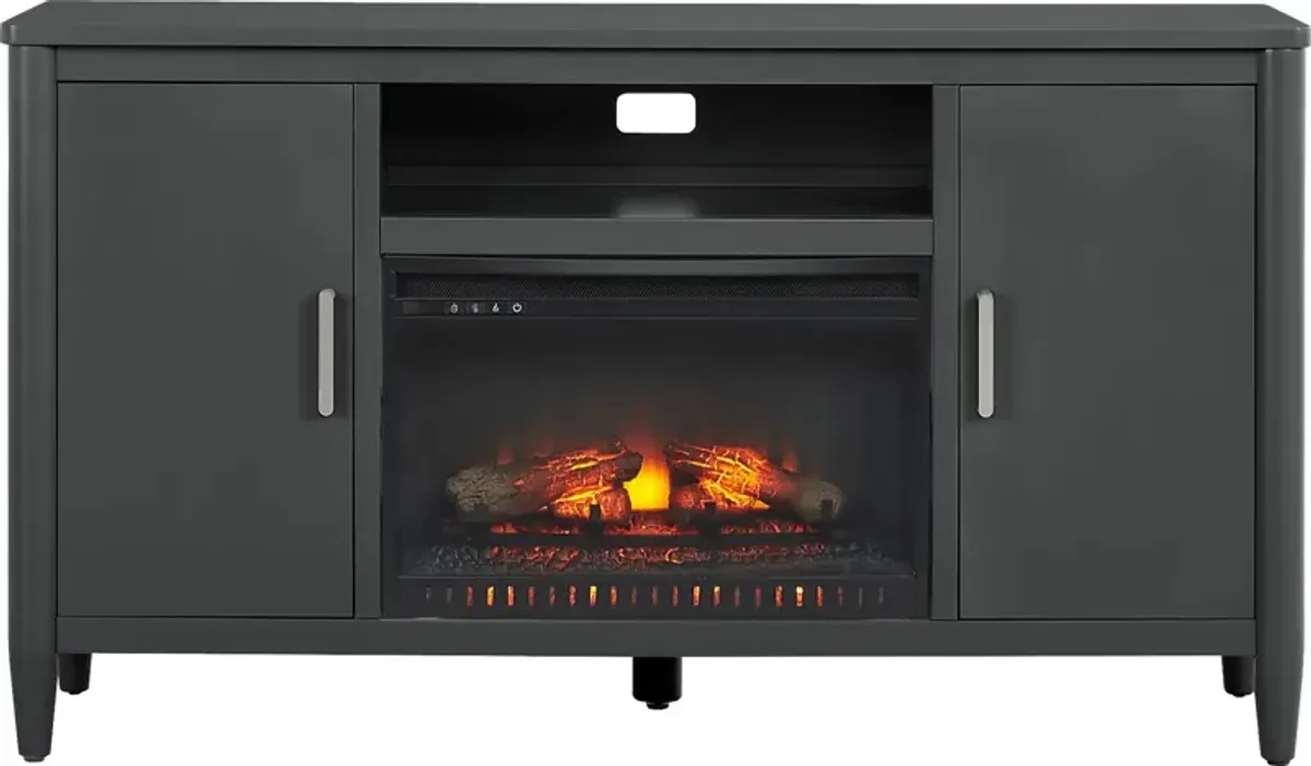 Modern Villa Iron Ore 62 in. Console with Electric Log Fireplace