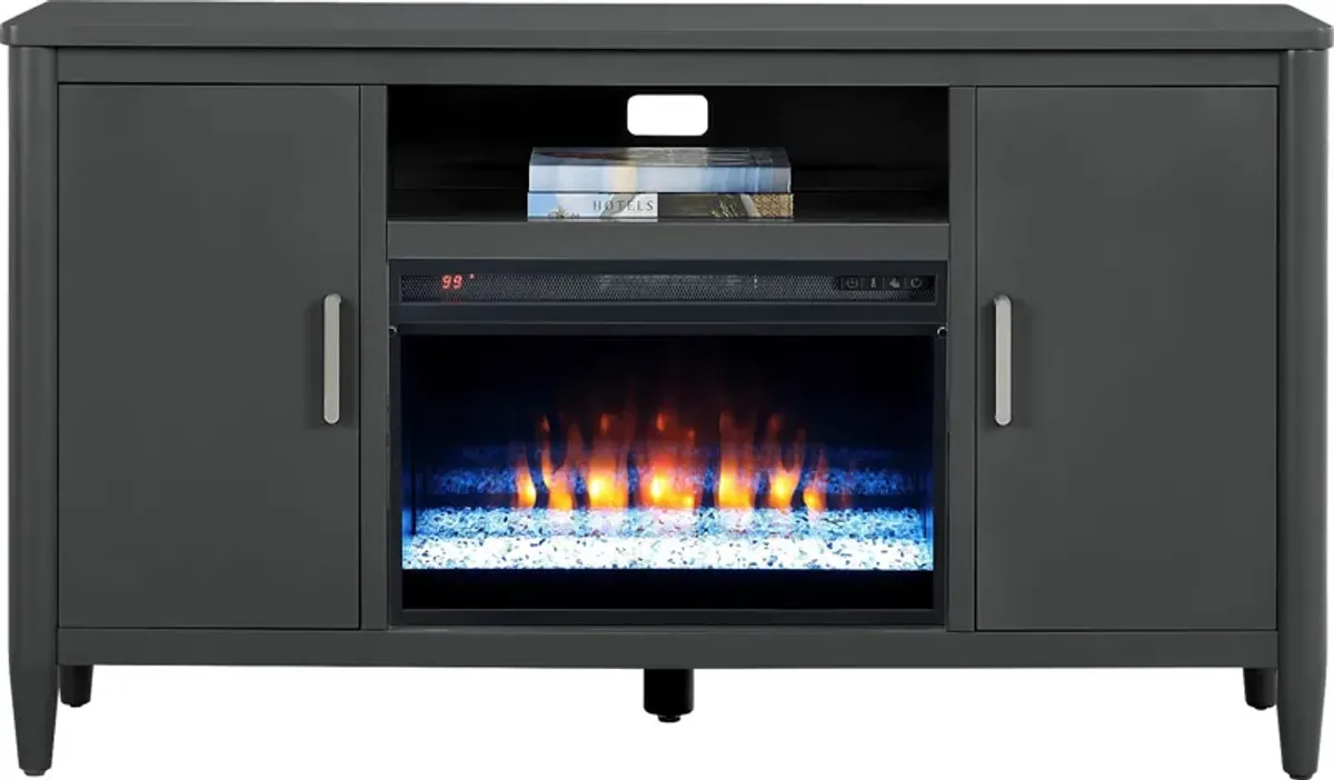 Modern Villa Iron Ore 62 in. Console with Electric Fireplace