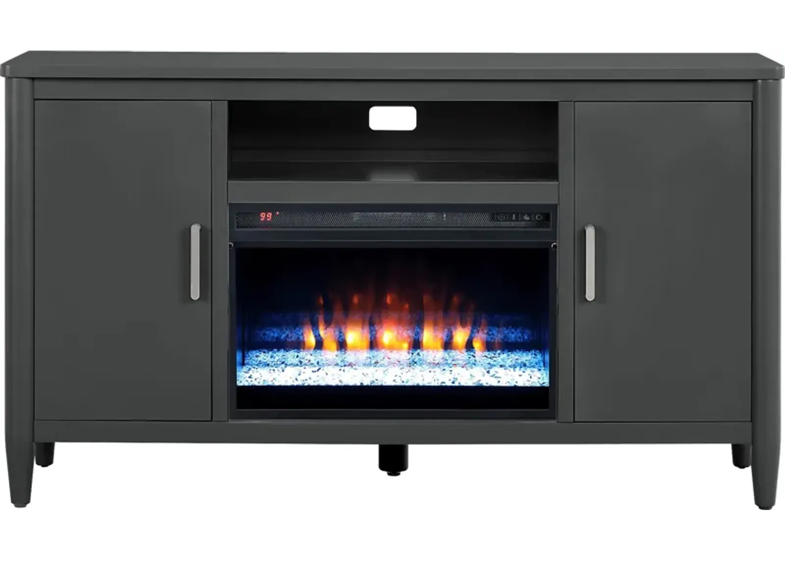 Modern Villa Iron Ore 62 in. Console with Electric Fireplace