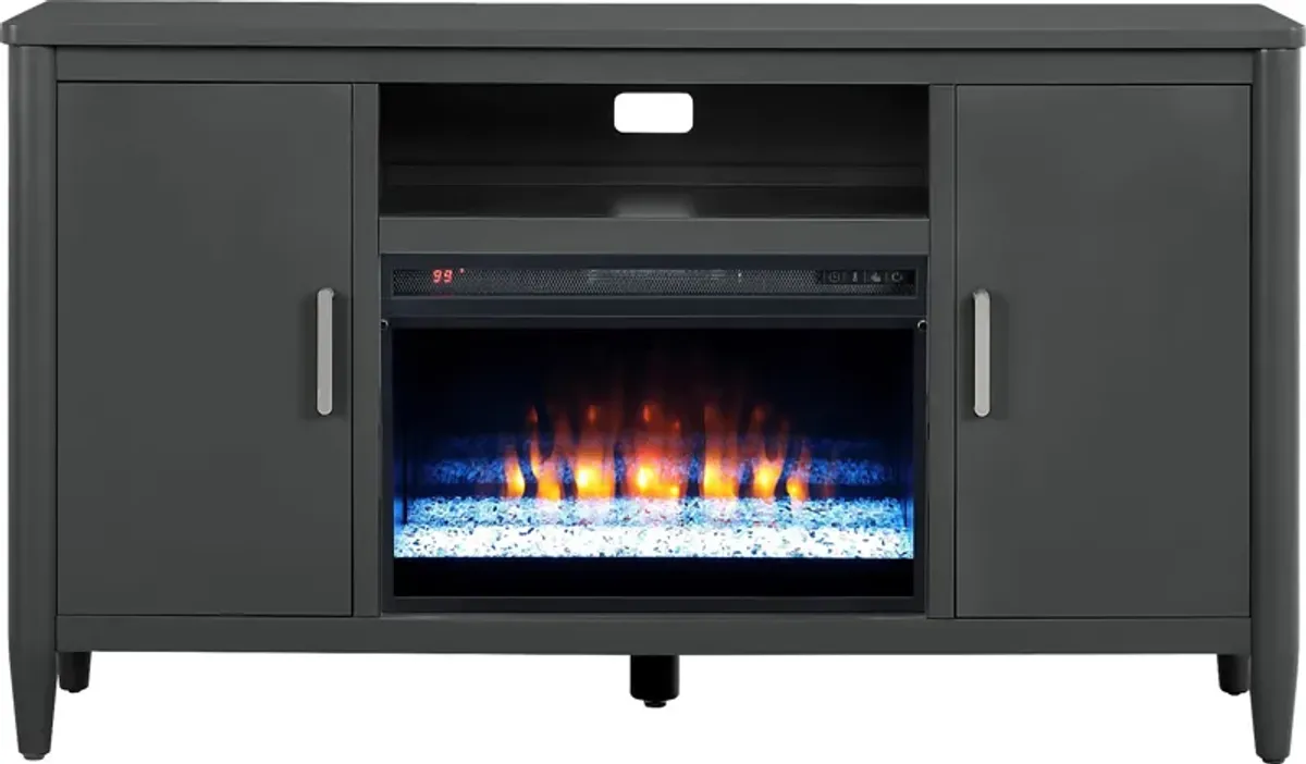 Modern Villa Iron Ore 62 in. Console with Electric Fireplace