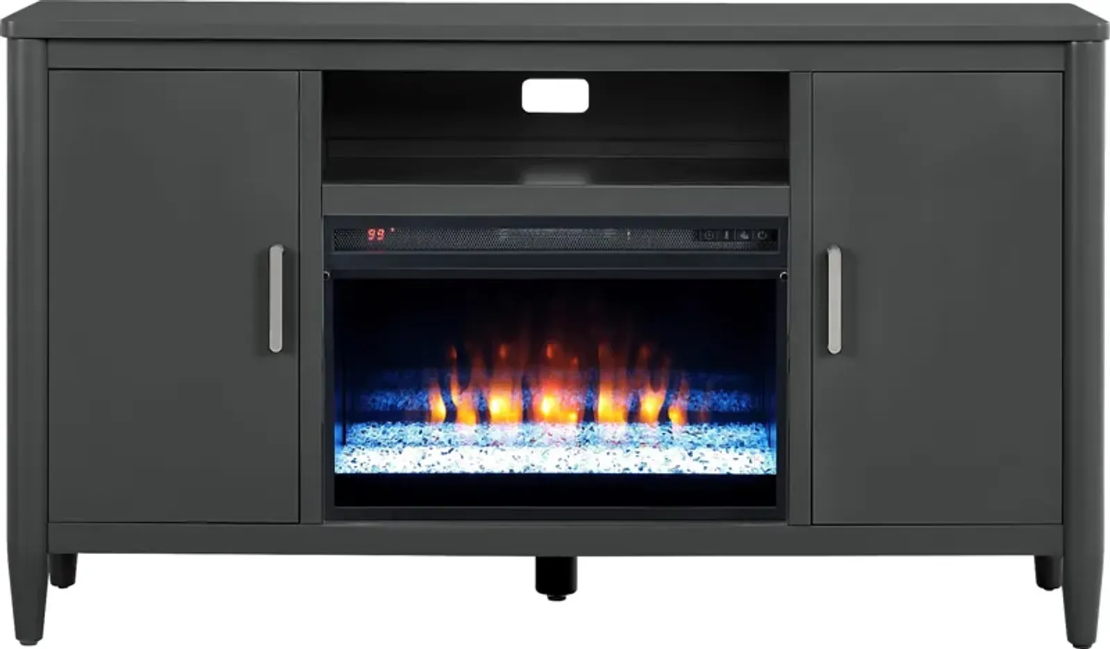 Modern Villa Iron Ore 62 in. Console with Electric Fireplace