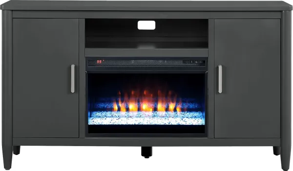 Modern Villa Iron Ore 62 in. Console with Electric Fireplace