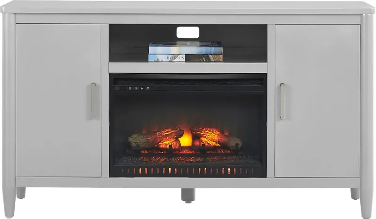 Modern Villa Light Gray 62 in. Console with Electric Log Fireplace