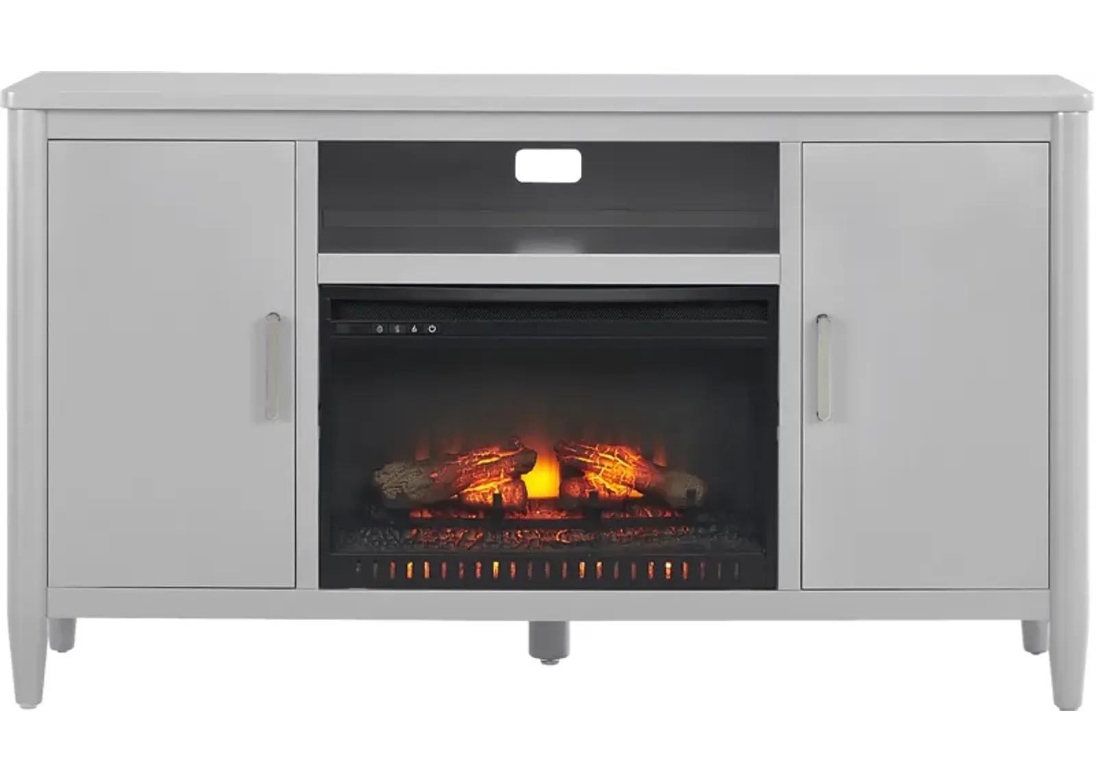 Modern Villa Light Gray 62 in. Console with Electric Log Fireplace