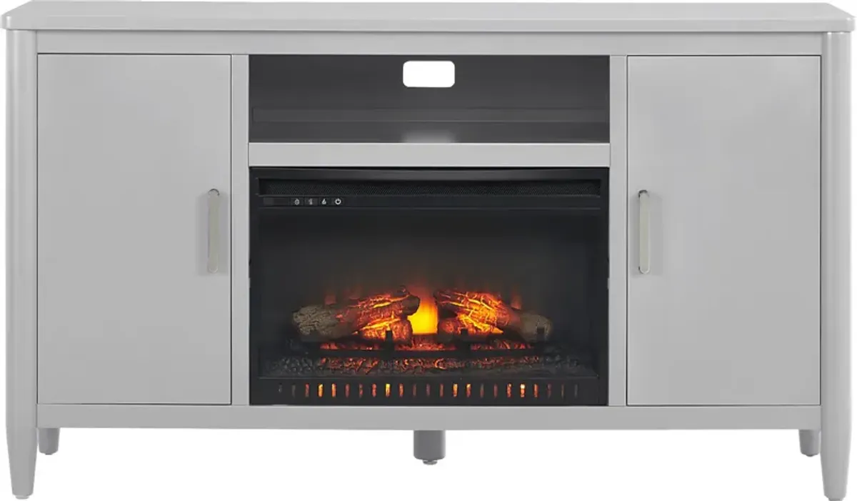 Modern Villa Light Gray 62 in. Console with Electric Log Fireplace