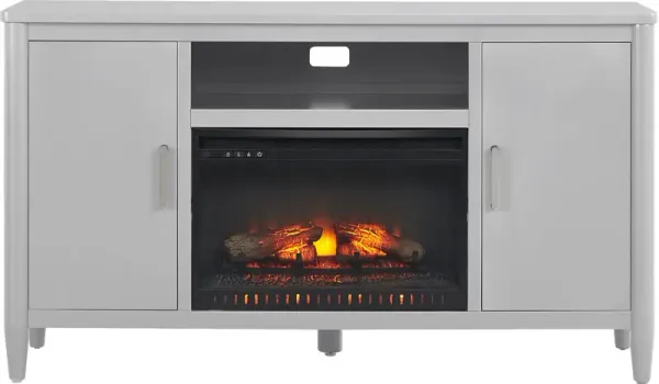 Modern Villa Light Gray 62 in. Console with Electric Log Fireplace