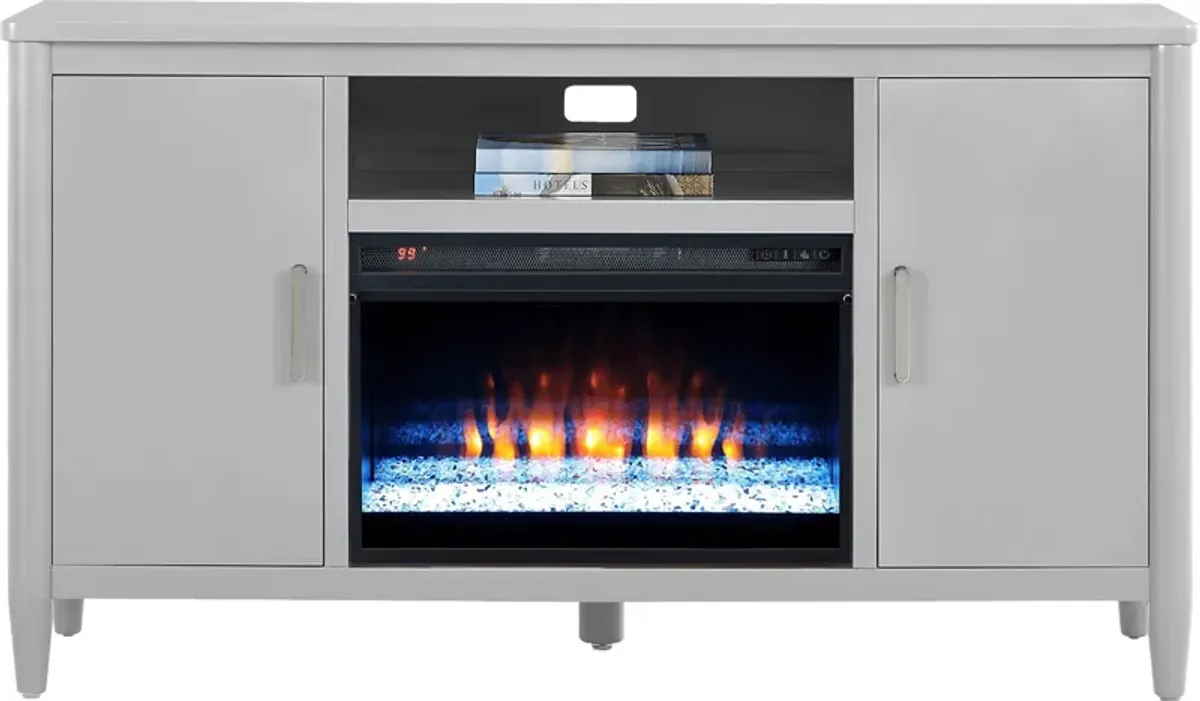 Modern Villa Light Gray 62 in. Console with Electric Fireplace