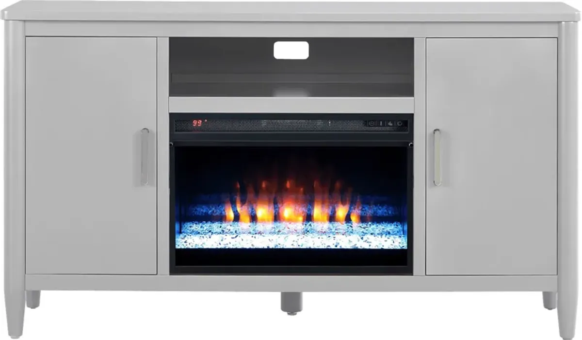 Modern Villa Light Gray 62 in. Console with Electric Fireplace