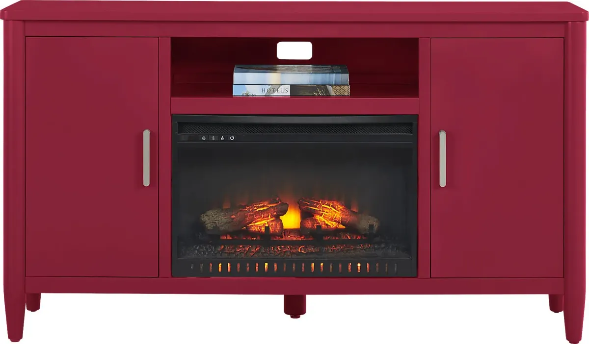 Modern Villa Red 62 in. Console with Electric Log Fireplace