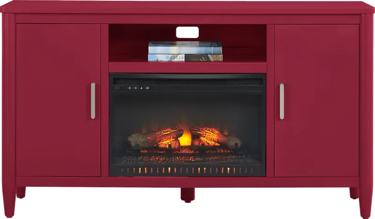 Modern Villa Red 62 in. Console with Electric Log Fireplace