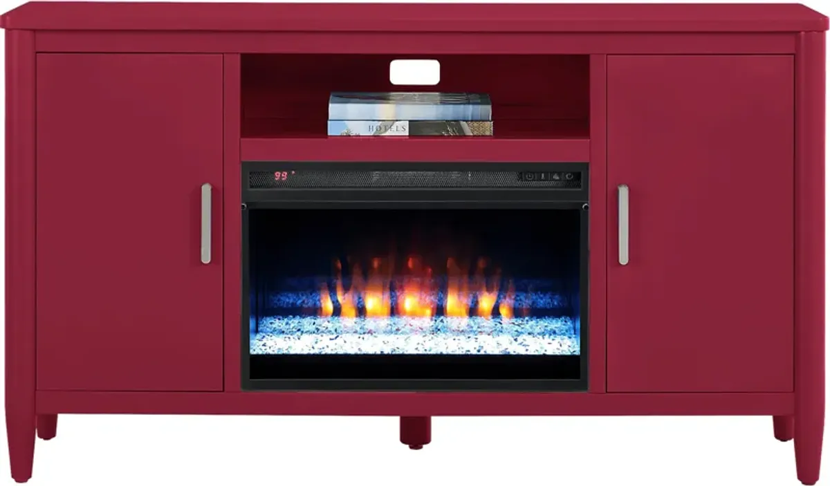 Modern Villa Red 62 in. Console with Electric Fireplace