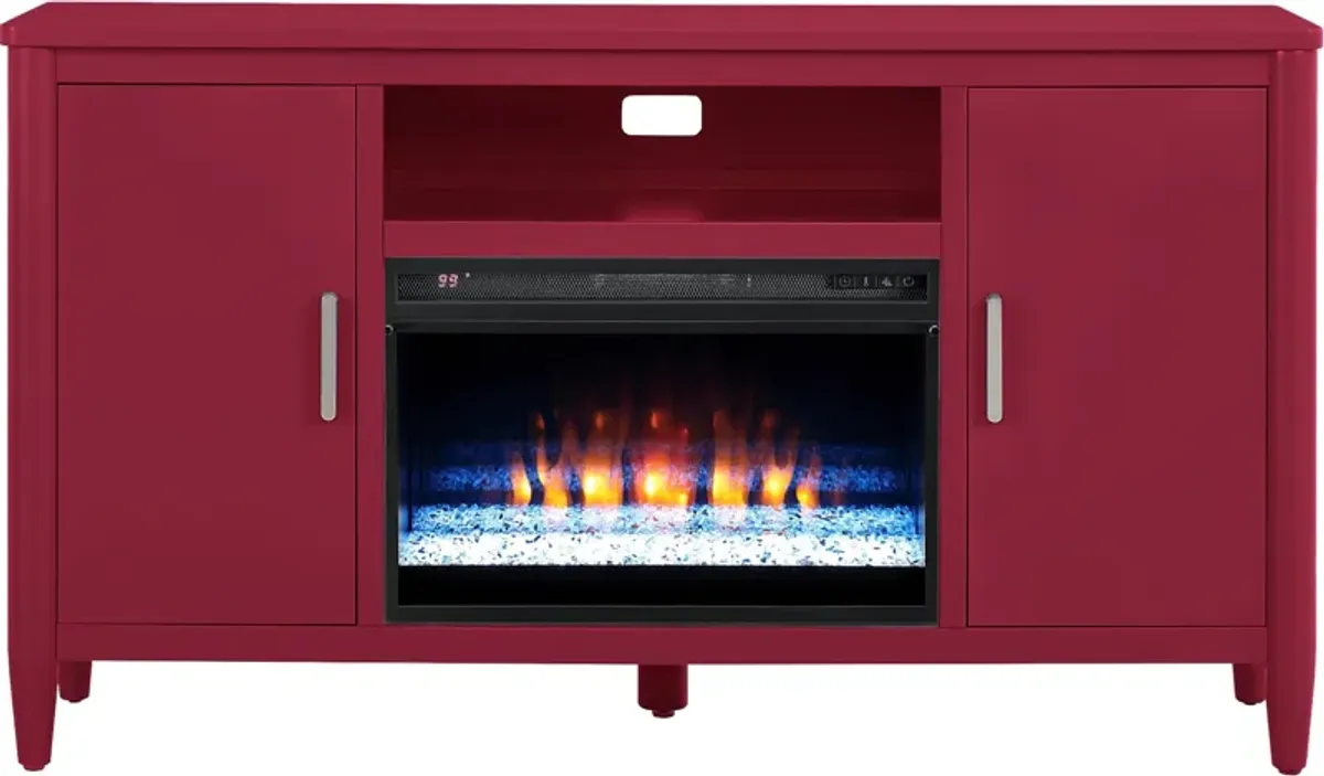 Modern Villa Red 62 in. Console with Electric Fireplace