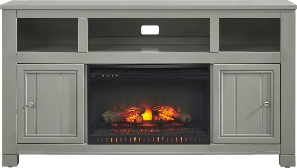 Lakeside Cottage Gray 64 In. Console with Electric Log Fireplace
