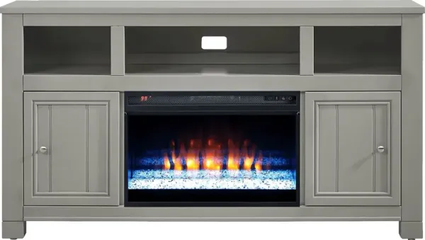 Lakeside Cottage Gray 64 In. Console with Electric Fireplace