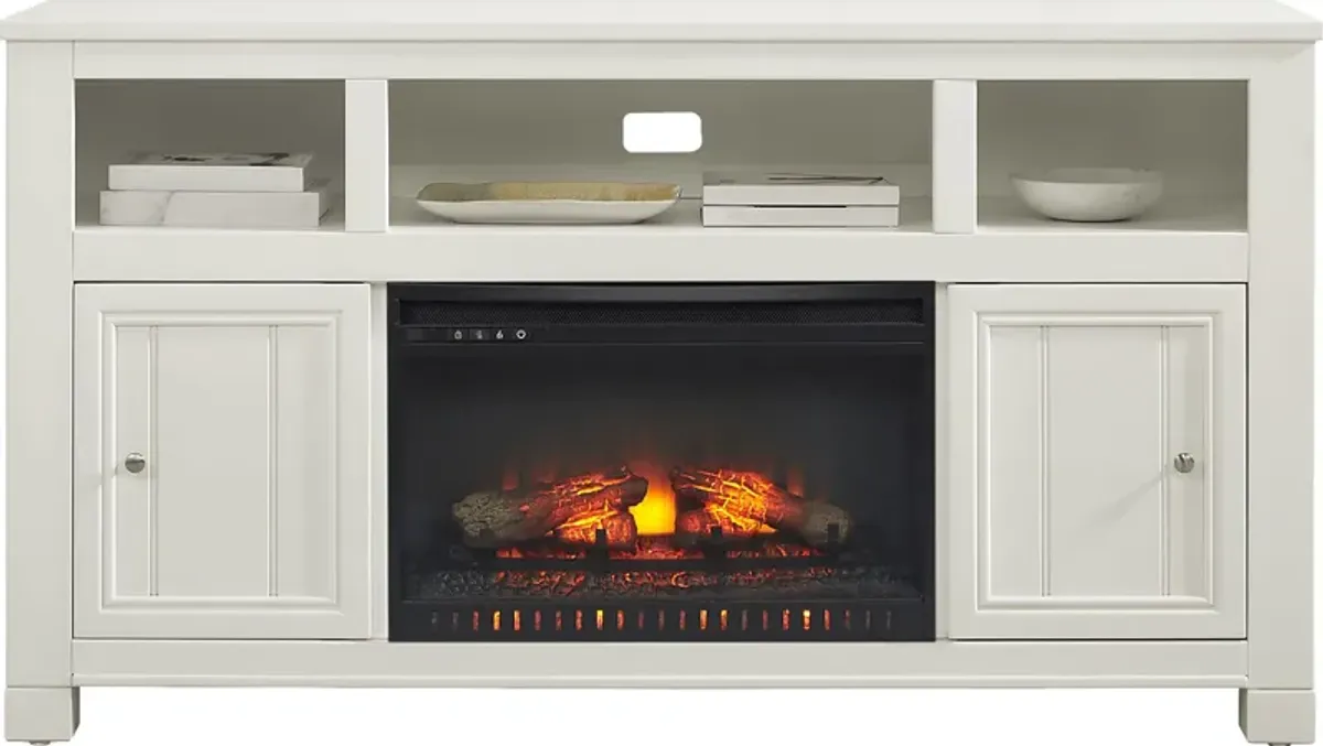 Lakeside Cottage White 64 In. Console with Electric Log Fireplace