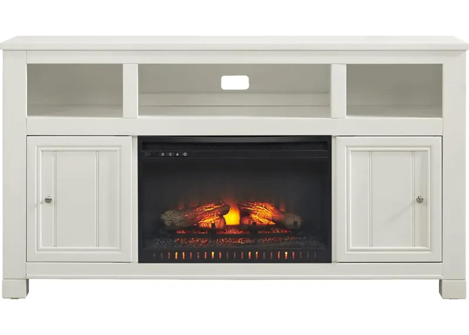 Lakeside Cottage White 64 In. Console with Electric Log Fireplace