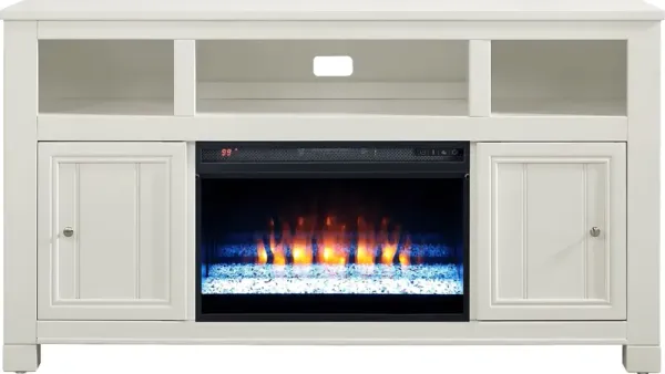 Lakeside Cottage White 64 In. Console with Electric Fireplace