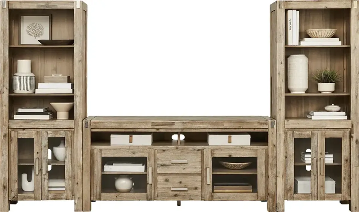 Hidden Springs II Natural 3 Pc Wall Unit with 66 in. Console