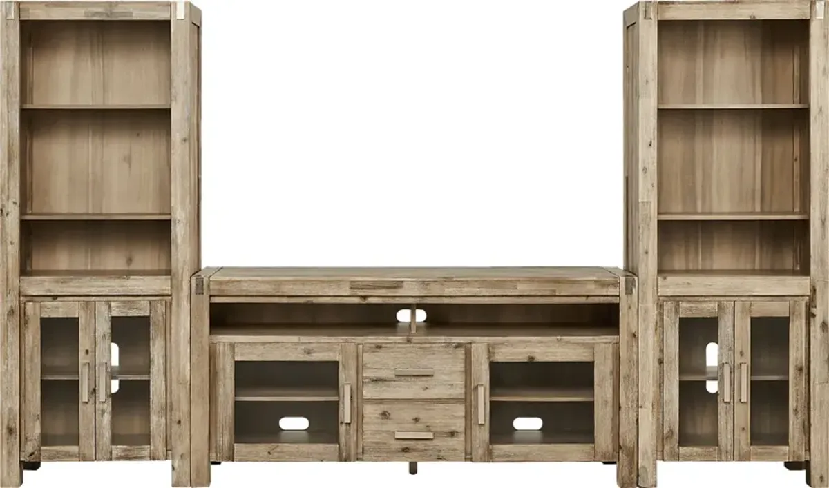 Hidden Springs II Natural 3 Pc Wall Unit with 66 in. Console