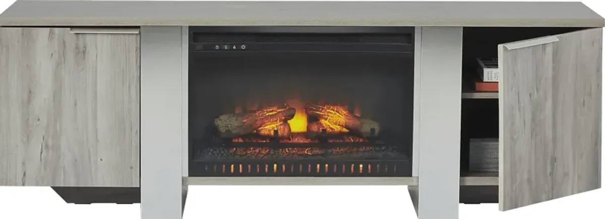 Heatherview Gray 70 in. Console with Electric Log Fireplace