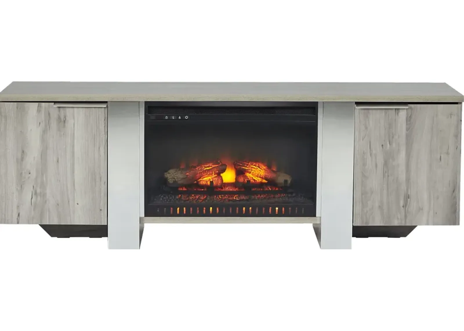 Heatherview Gray 70 in. Console with Electric Log Fireplace