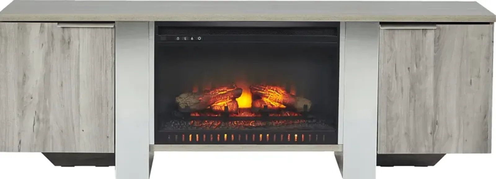 Heatherview Gray 70 in. Console with Electric Log Fireplace