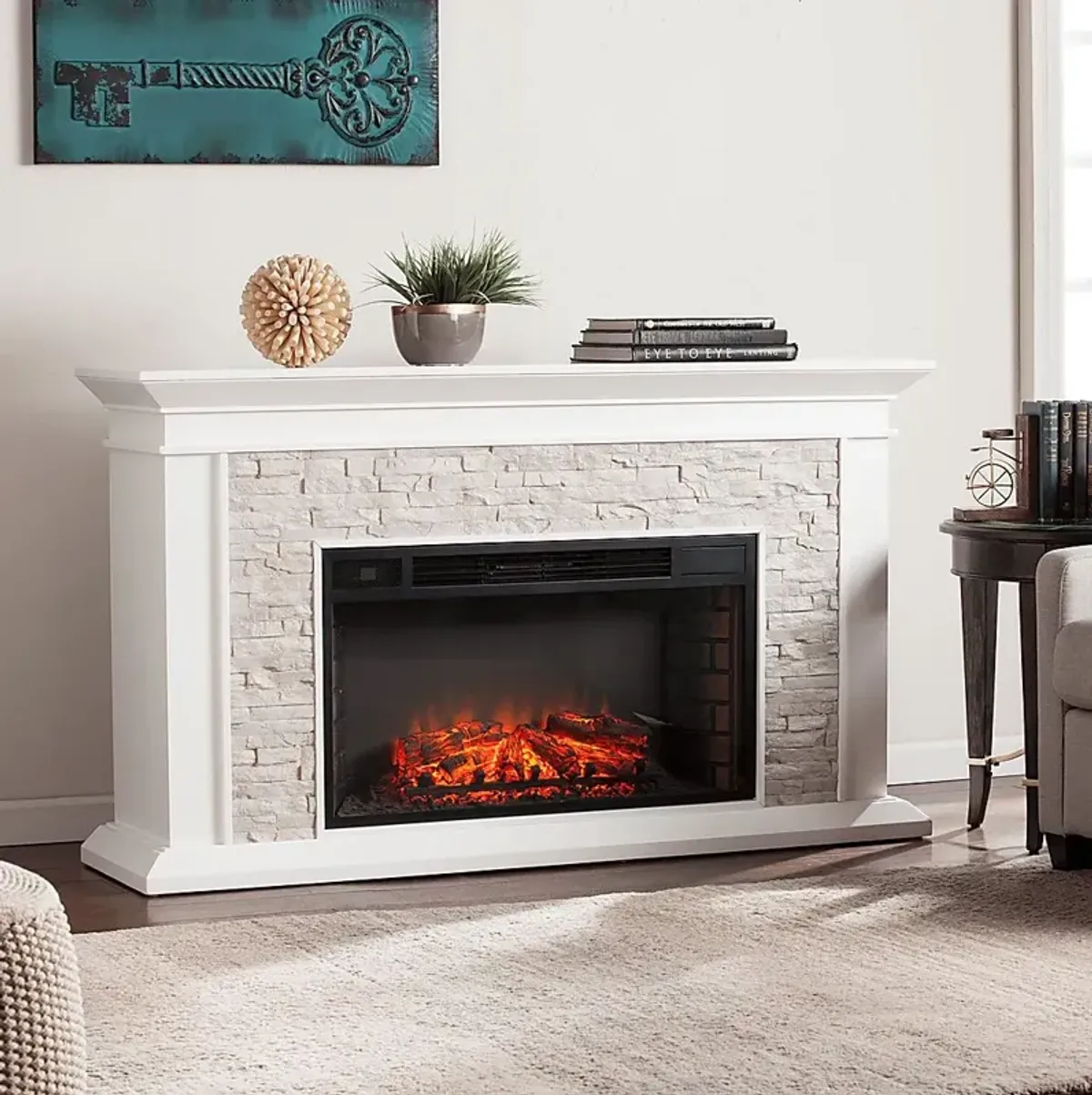 Clydebank White 60 in. Console with Electric Fireplace