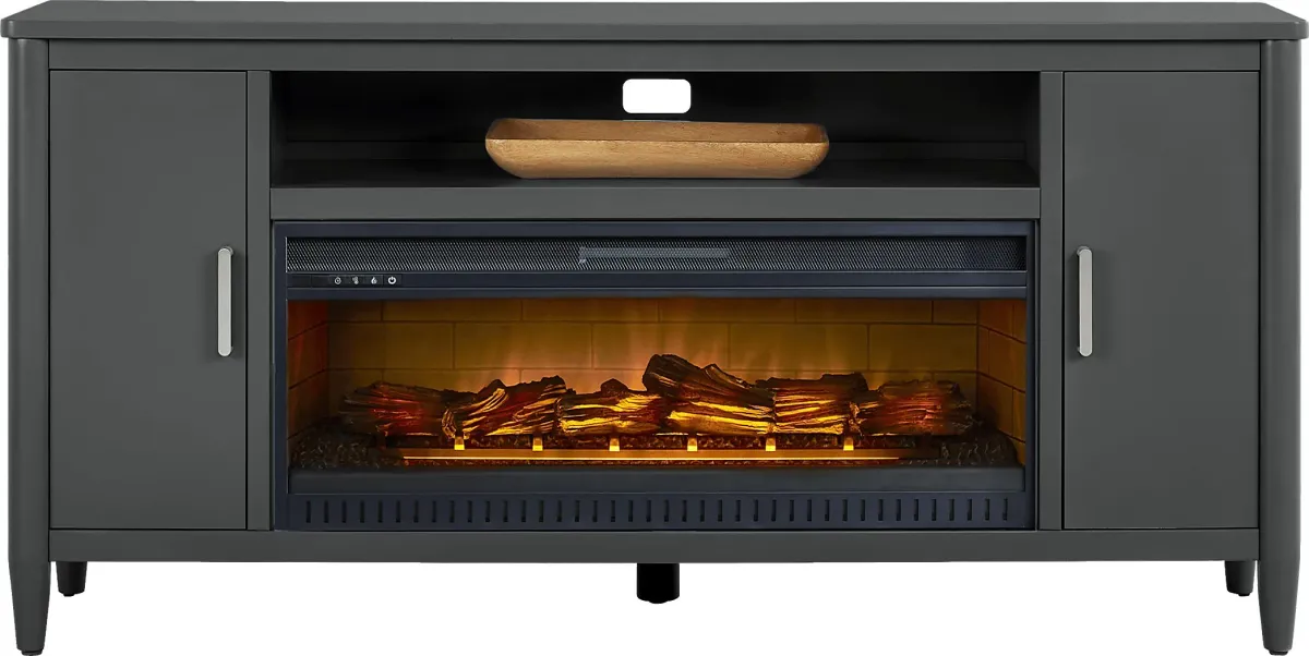 Modern Villa Iron Ore 72 in. Console with Electric Log Fireplace