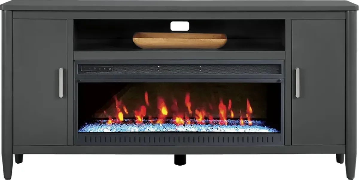 Modern Villa Iron Ore 72 in. Console with Electric Fireplace