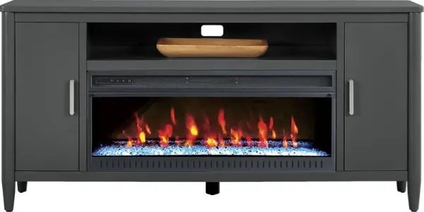 Modern Villa Iron Ore 72 in. Console with Electric Fireplace