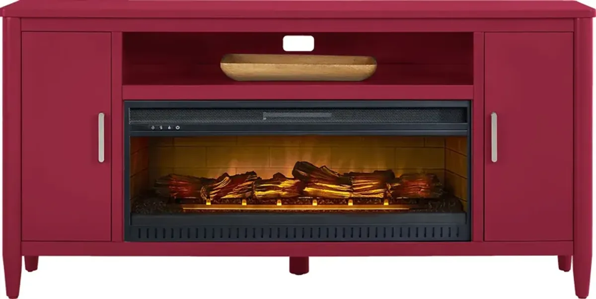 Modern Villa Red 72 in. Console with Electric Log Fireplace