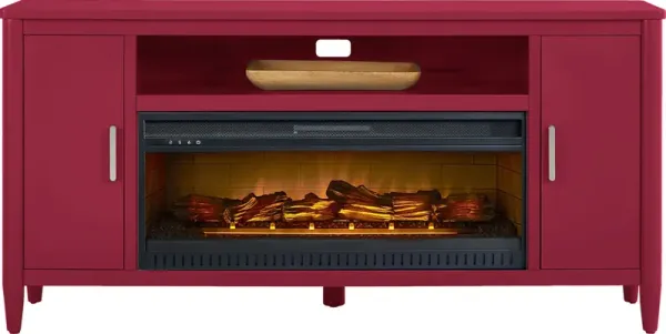 Modern Villa Red 72 in. Console with Electric Log Fireplace