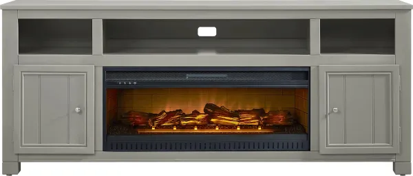 Lakeside Cottage Gray 84 In. Console with Electric Log Fireplace
