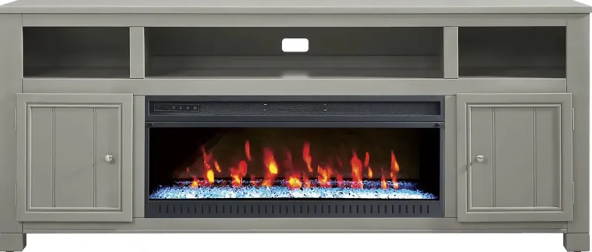 Lakeside Cottage Gray 84 In. Console with Electric Fireplace