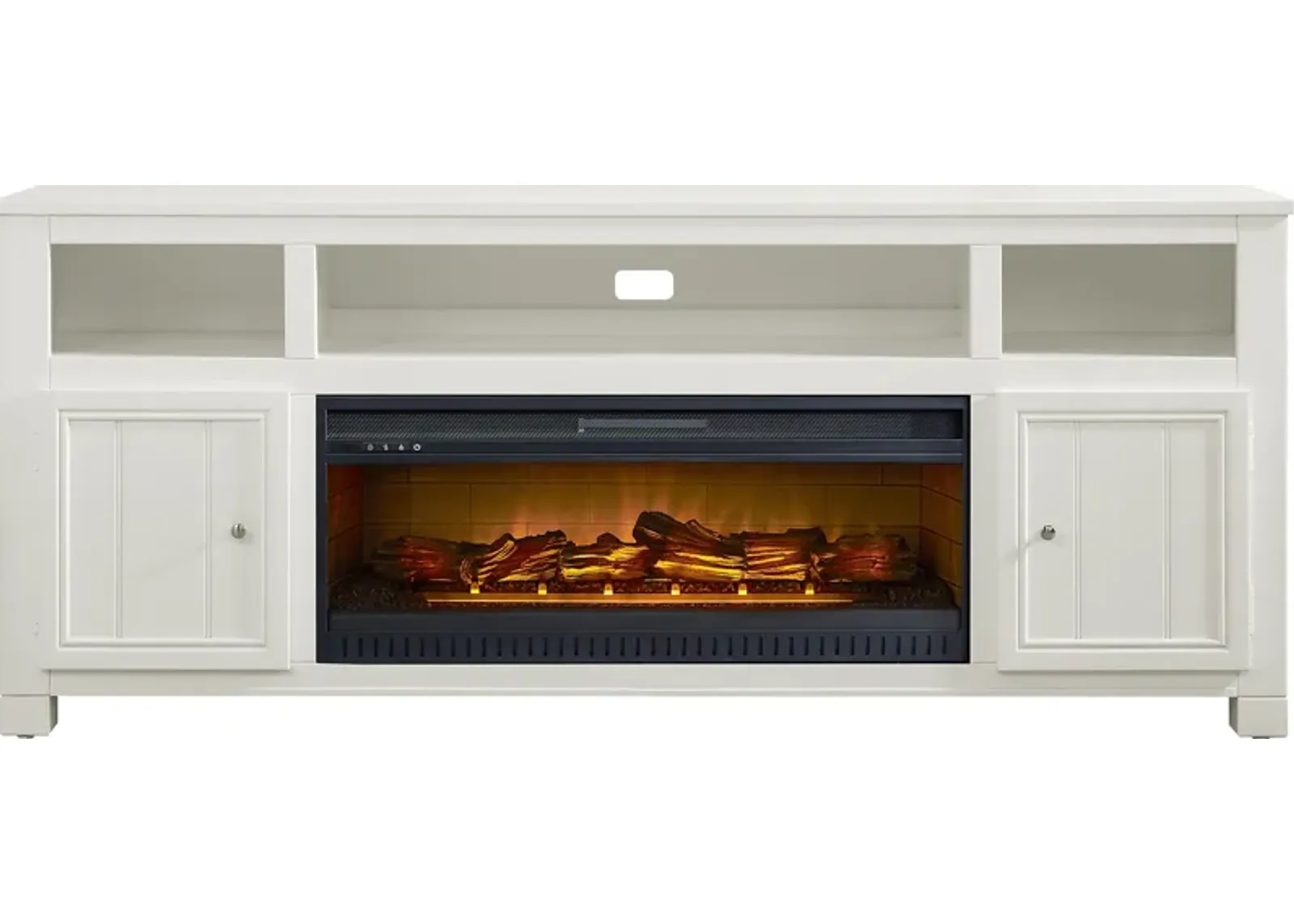 Lakeside Cottage White 84 In. Console with Electric Log Fireplace