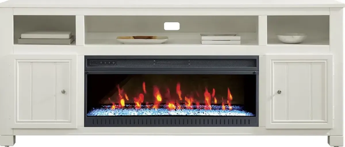 Lakeside Cottage White 84 In. Console with Electric Fireplace