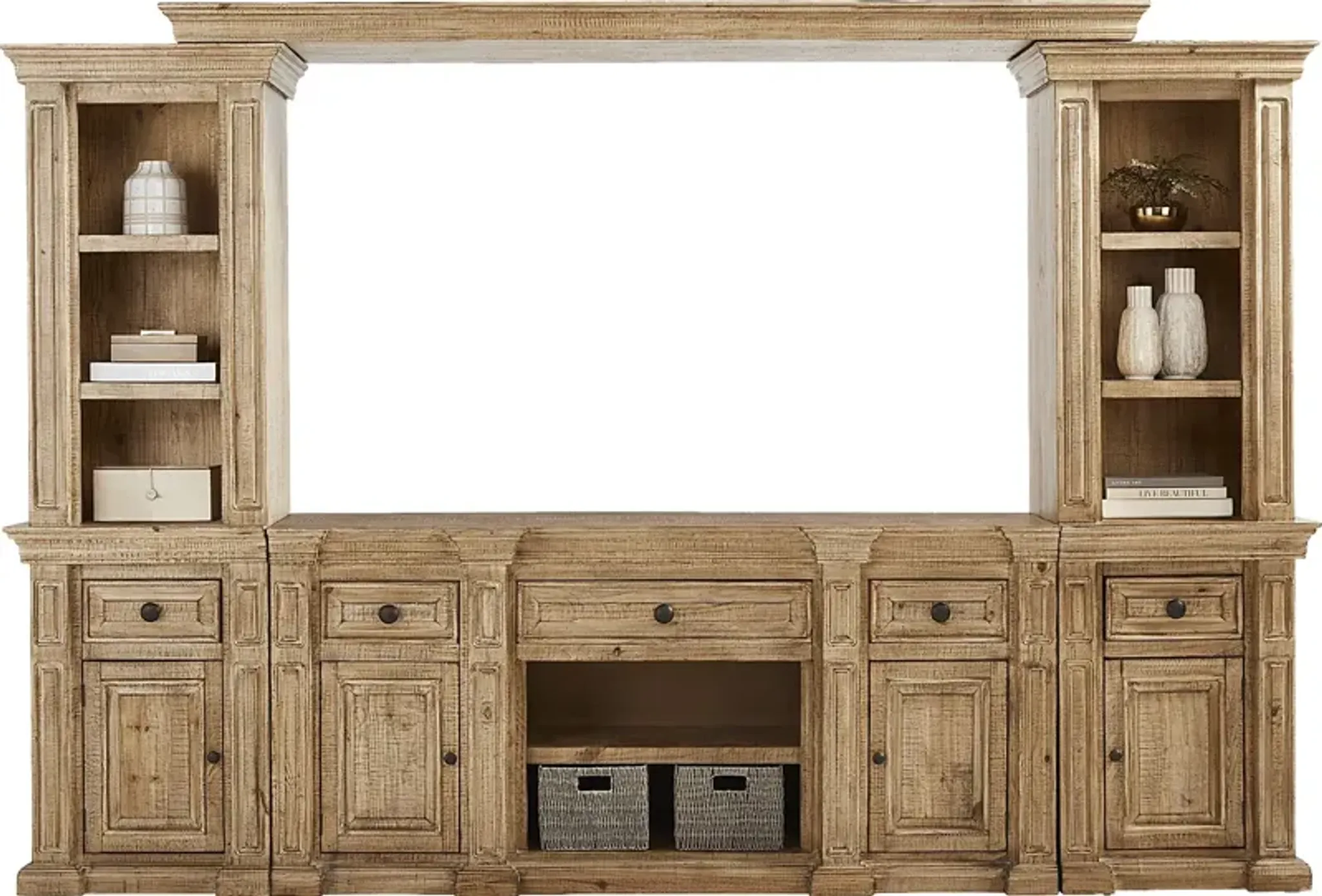 Briar Hill Natural 4 Pc Wall Unit with 72 in. Console | Furniture.com