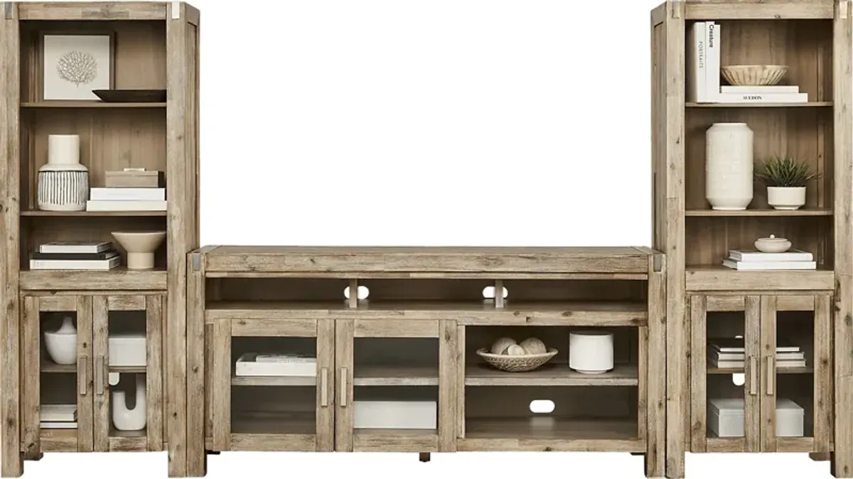 Hidden Springs II Natural 3 Pc Wall Unit with 72 in. Console